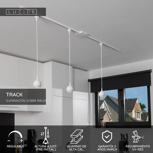 Lucide TRACK FAVORI Lámpara colgante - Sistema de carril monofásico / Iluminación con rieles - 1xGU10 - Blanco (Extensión) - USP